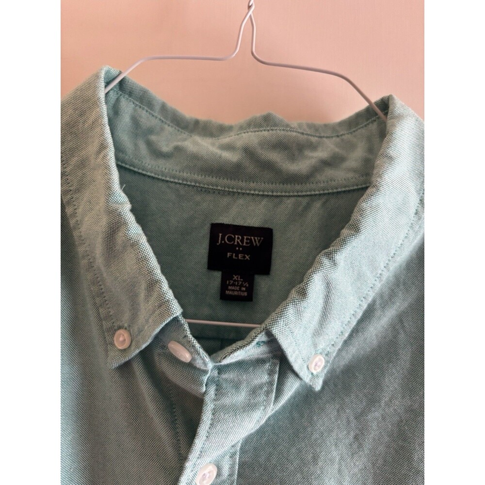 J.Crew Flex Oxford Button Down Shirt Men’s XL 17–17.5 Green Stretch Long Sleeve - Picture 2 of 7